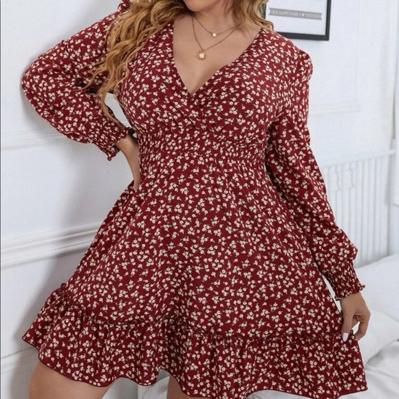 Boho ditsy floral shirred waist ruffle hem mini dress - Picture 6 of 9